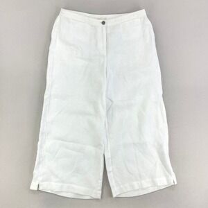 Eileen Fisher Wide Leg Pants Womens 10 White 100%‎ Organic Linen Beach Lagenlook